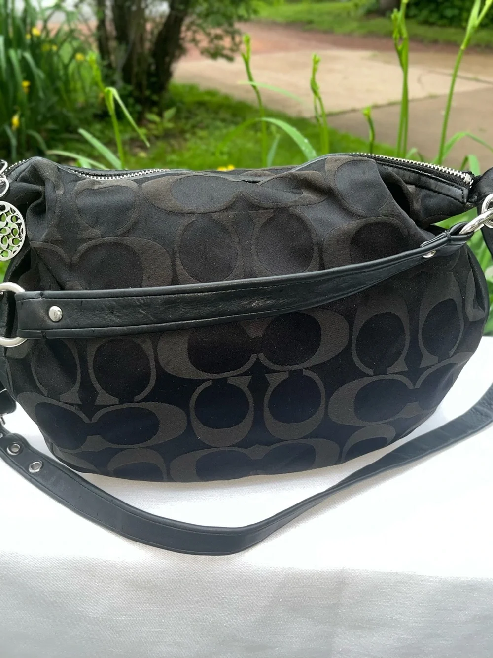 VINTAGE Coach Black Jacquard fabric convertible Bag 13656
